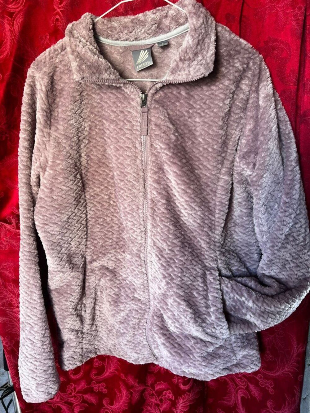 FREE2B Dusty Pink Textured Fleece Full Zip Jacket L